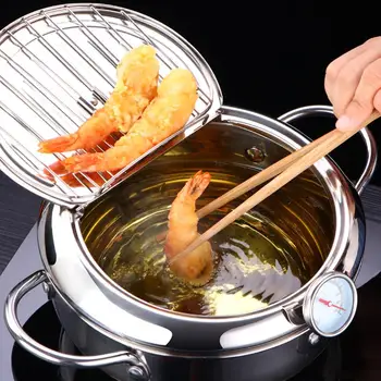

Mom's Hand Kitchen Deep Frying Pot Thermometre Tempura Fryer Pan Temperature Control Fried Chicken Pot Cooking Tools