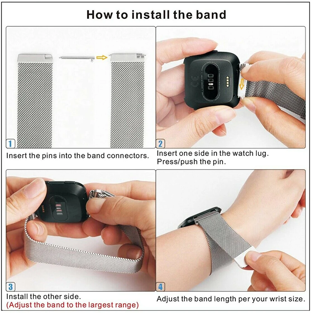 Metal Stainless Steel Band For Fitbits Versa / versa lite Strap Wrist Milanese Loop Magnetic Bracelet Smart Accessories