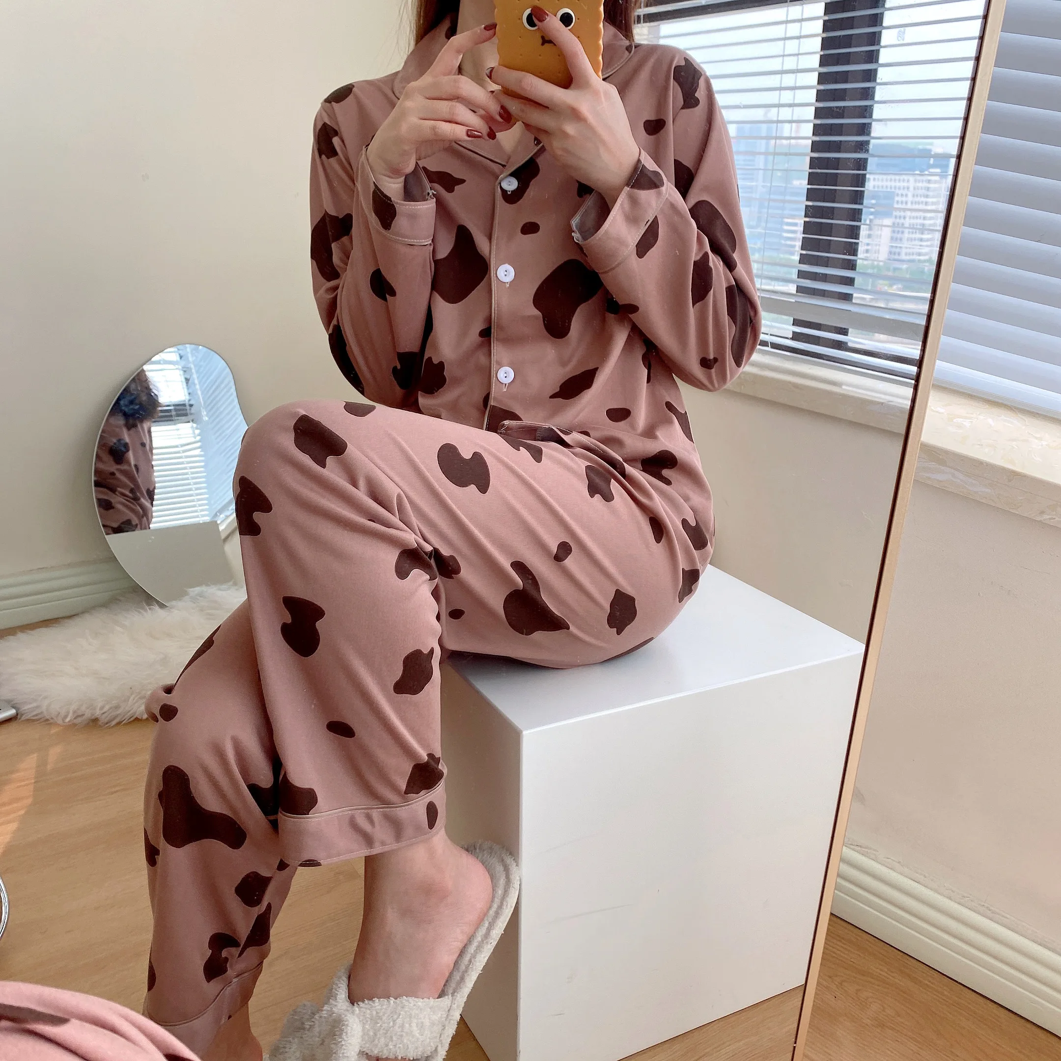 CAIYIER Winter Women Pajamas Suit Long Sleeve Trousers Lounge Lovely  Girls Cartoon Rabbit Loose Cardigan Sleepwear Homewear 2XL