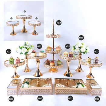 

3 tier gold plating Cake Stand Set Crystal Metal mirror Cupcake stand decorations Dessert Pedestal Party Display cake tray