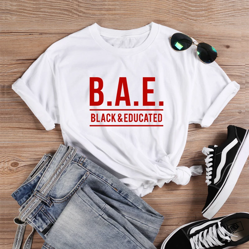 White-Red ONSEME BAE черные и образованные унисекс слоган Футболки Уличная Эстетическая тройники наряд меланин Футболка женская черная культура топы - Цвет: White-Red
