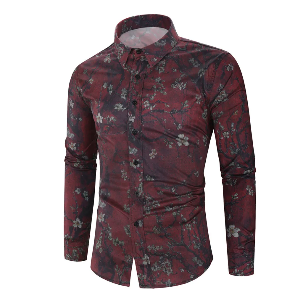 Рубашка мужская camisa masculina уличная осенне-зимняя Повседневная рубашка с отложным воротником и принтом на пуговицах с длинными рукавами мужские рубашки