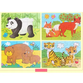 

Children's Puzzle Four In One Wooden Jigsaw Iron Box For Children's Intelligent Cartoon Toy Bricks