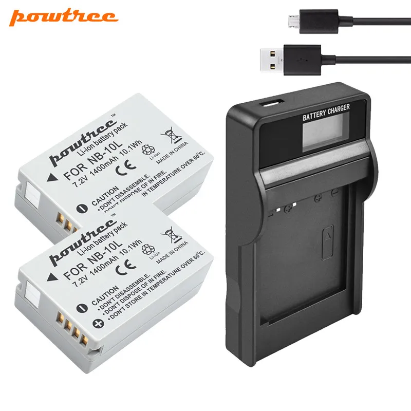 Powtree для Canon NB-10L NB 10L батарея+ USB lcd зарядное устройство для PowerShot G15 G16 SX40 SX60 CB-2LCE аккумуляторная батарея - Цвет: 2 Battery Charger