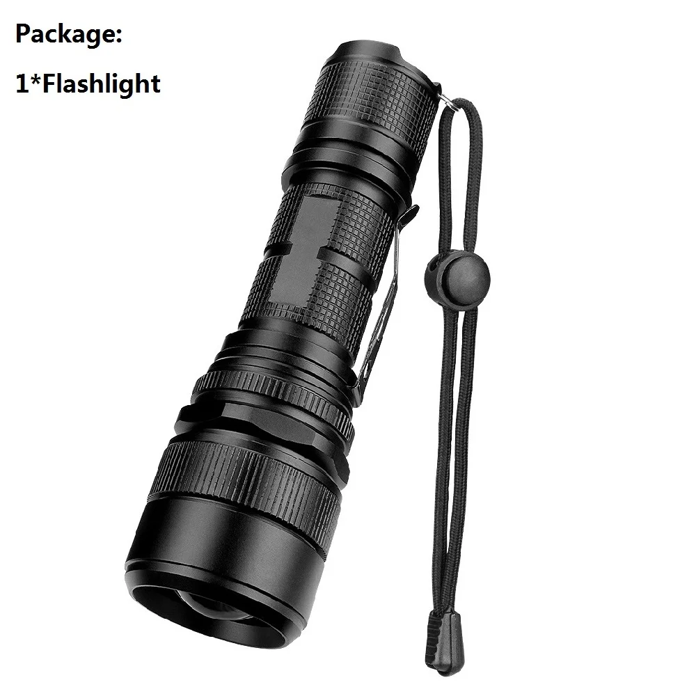 Without Battery P50 LED Tactical Flashlight 5 Modes Zoomable Torch Waterproof USB Charging 26650 Scout Hunting Flash Light With Clip Tail Rope - Испускаемый цвет: Without Battery
