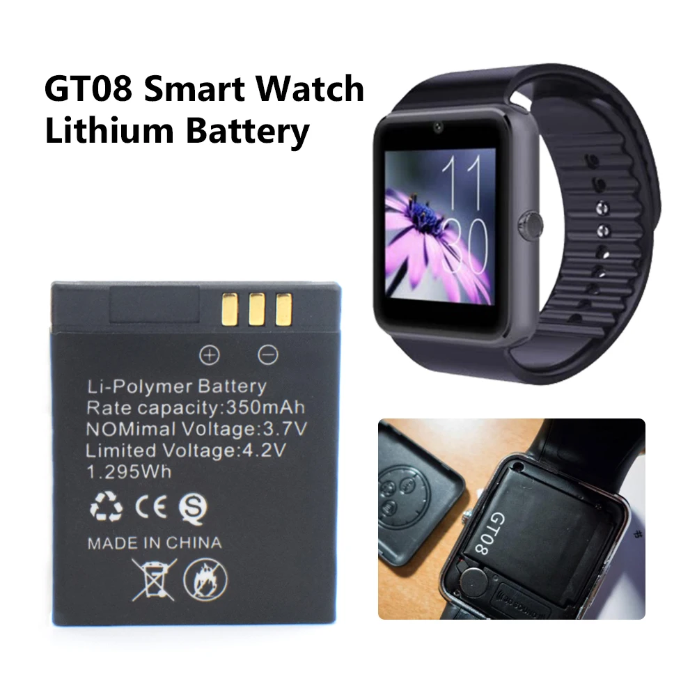 

1 Piece 350mah Rechargeable Li-po Li Ion Lithium Smartwatch Battery Stable Power Supply Battery Replacement For GT08 Smart Watch