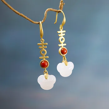 

S925 Silver Gold-plated Jewelry Women's Hetian Jade Earrings