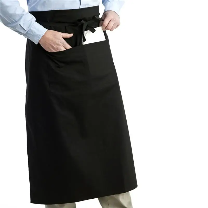 

1pc Kitchen Waist Apron Unisex Women Men Cooking Waist Apron Short Apron Waiter Apron With Double Pockets (Black)