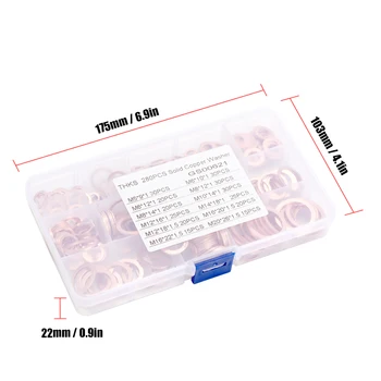 

New 280pcs Copper Washer Gasket Flat Ring Seal Assortment Kit with Box M5-M20 Electrical Woodworking Washers Sets