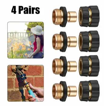 

4 Pairs Universal Garden Hose Quick Connect Kit Set Brass Hose Tap Adapter Connector