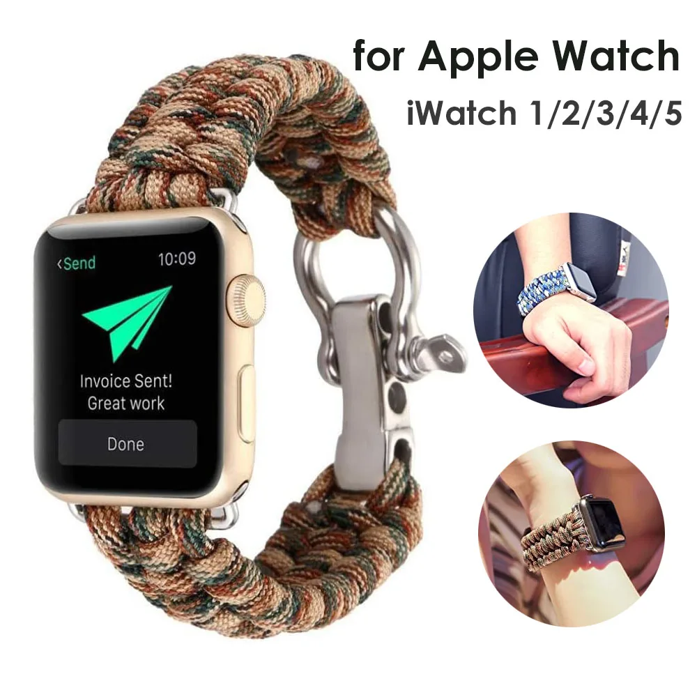 Ремешок для выживания Apple Watch Band 44 мм Paracord Series 5 нейлоновый сменный спортивный