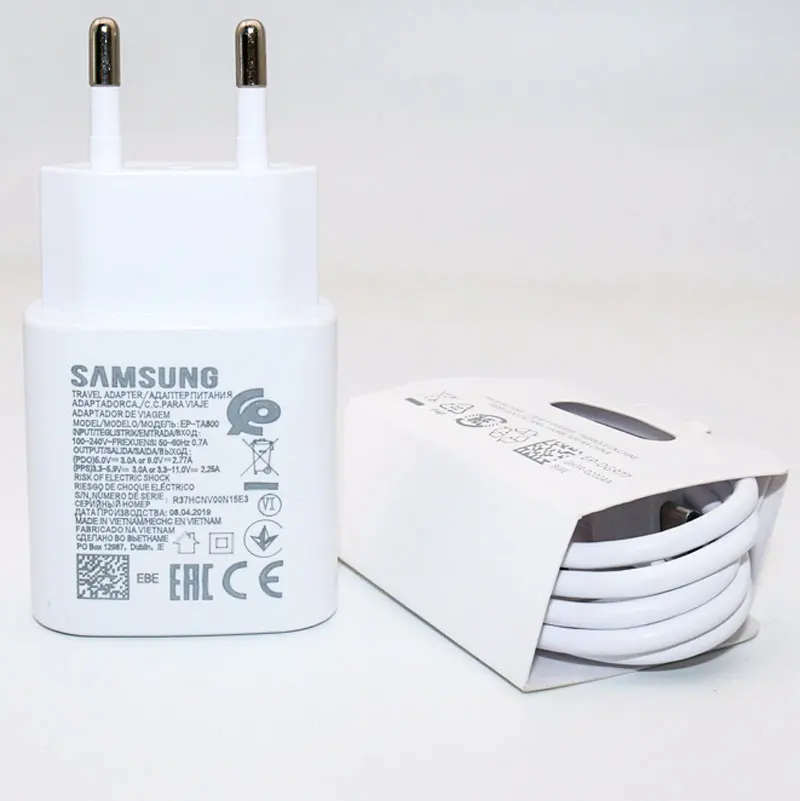 Samsung Note 10 супер быстрое зарядное устройство PD PSS 25 Вт супер адаптер питания для быстрой зарядки кабель type-c для Galaxy Note 10 S10 plus K20 pro - Тип штекера: EU Charger and Cable