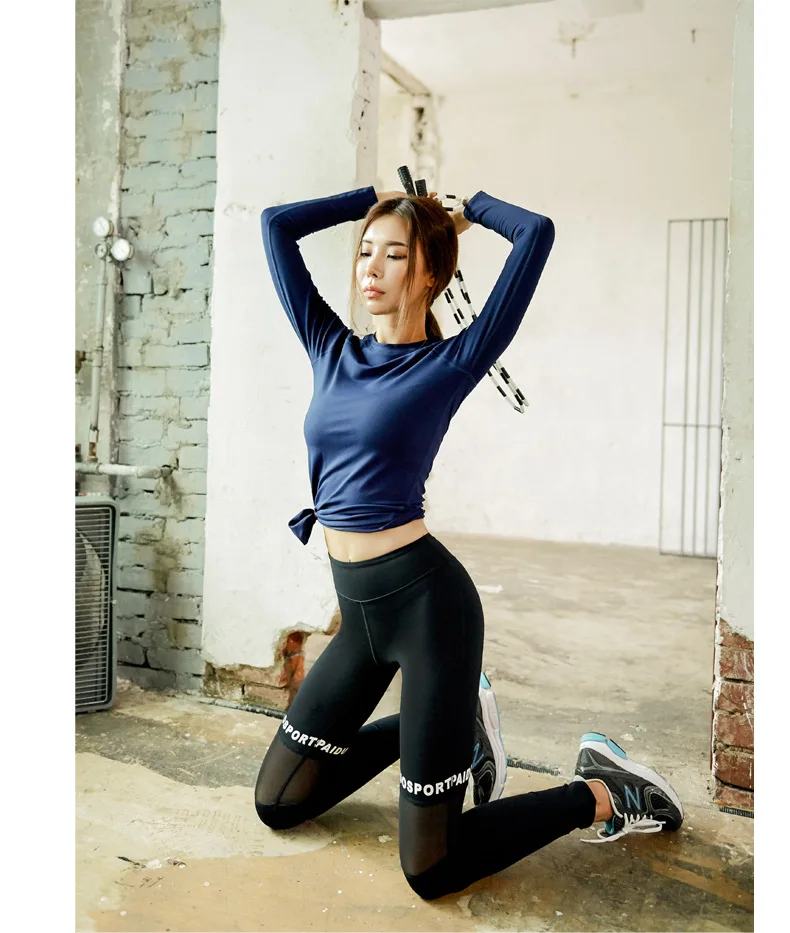 women's yoga sports shirt yoga top fitness shirt long sleeve quick dry fit gym crop top workout tight t-shirts women clothing