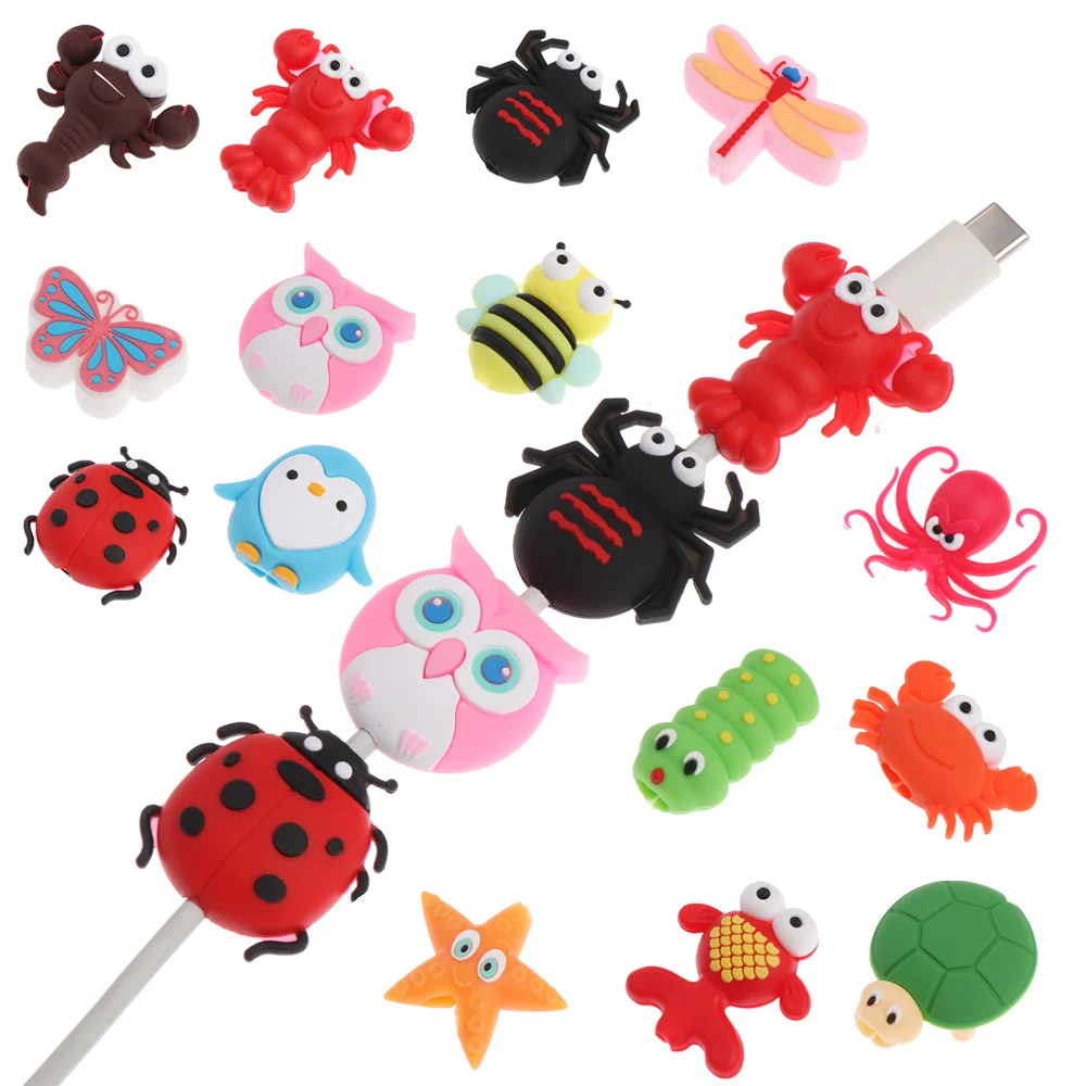 Cartoon Insect Shape Wire Cord Protector Silicone Case Data Line Cover Cute Aniaml Wired Earphone USB Charger Cable Protectors |