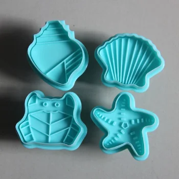 

Free Shipping Plastic 4pcs Sea Animals Plunger Cookie Cutters Cookie Stamps Set