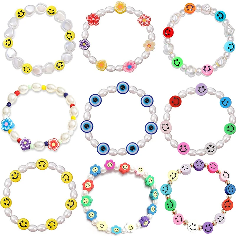 jade bangles 2021 Trend Boho Smiley Face Bracelets For Women Summer Beach Pearls Beaded Pulsera Beads Smile Jewelry Chain Gifts party mens bangle
