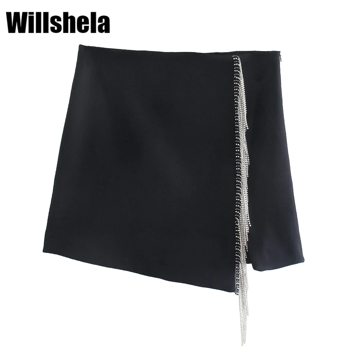 Willshela Женская модная мини-юбка с искусственным драгоценным камнем кисточка