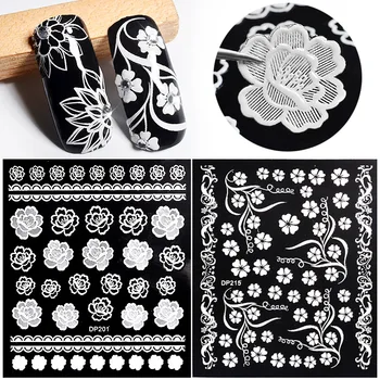 

3D White Acrylic Engraved flower Nail Sticker Embossed lace Flower Water Decals Empaistic Nail Water Slide Decals