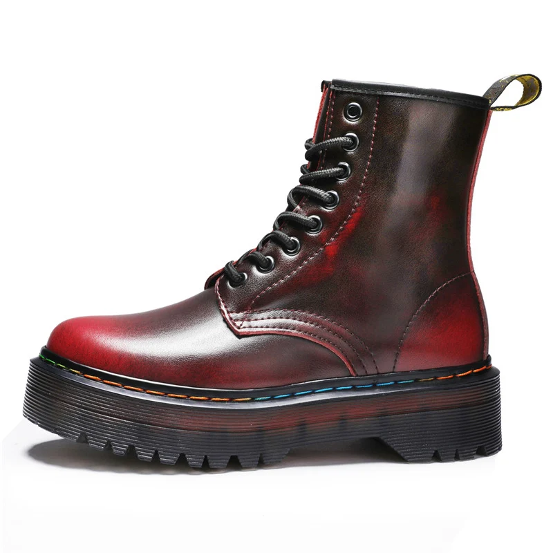 Обесцвечивание Женские кожаные ботинки в стиле панк на платформе байкерском