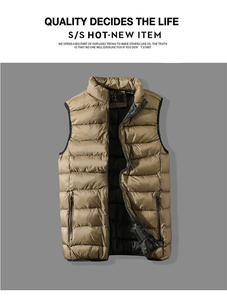 Slim Fit Waistcoat Winter Men's Vest Windbreaker Jacket Without Sleeves Casual Mens Coats Cotton-Padded Male Travel Vest