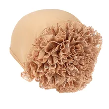 Women's Fashion Hat Girls Solid Color Flower Milk Silk Cap Lace Flower Hat Muslim Head Cap Party Hat Flower New Fashion Hat Lady