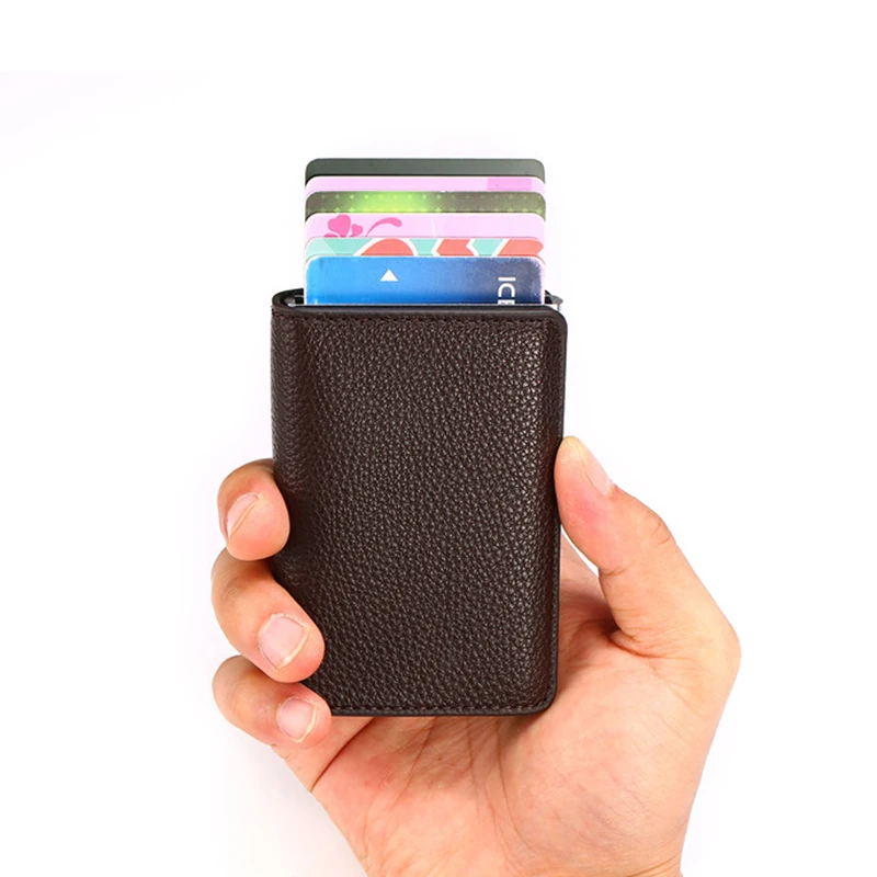 BISI GORO RFID алюминиевый держатель для карт личи мягкая кожа всплывающая карта кошелек защита информации безопасность клатч смарт-кошелек