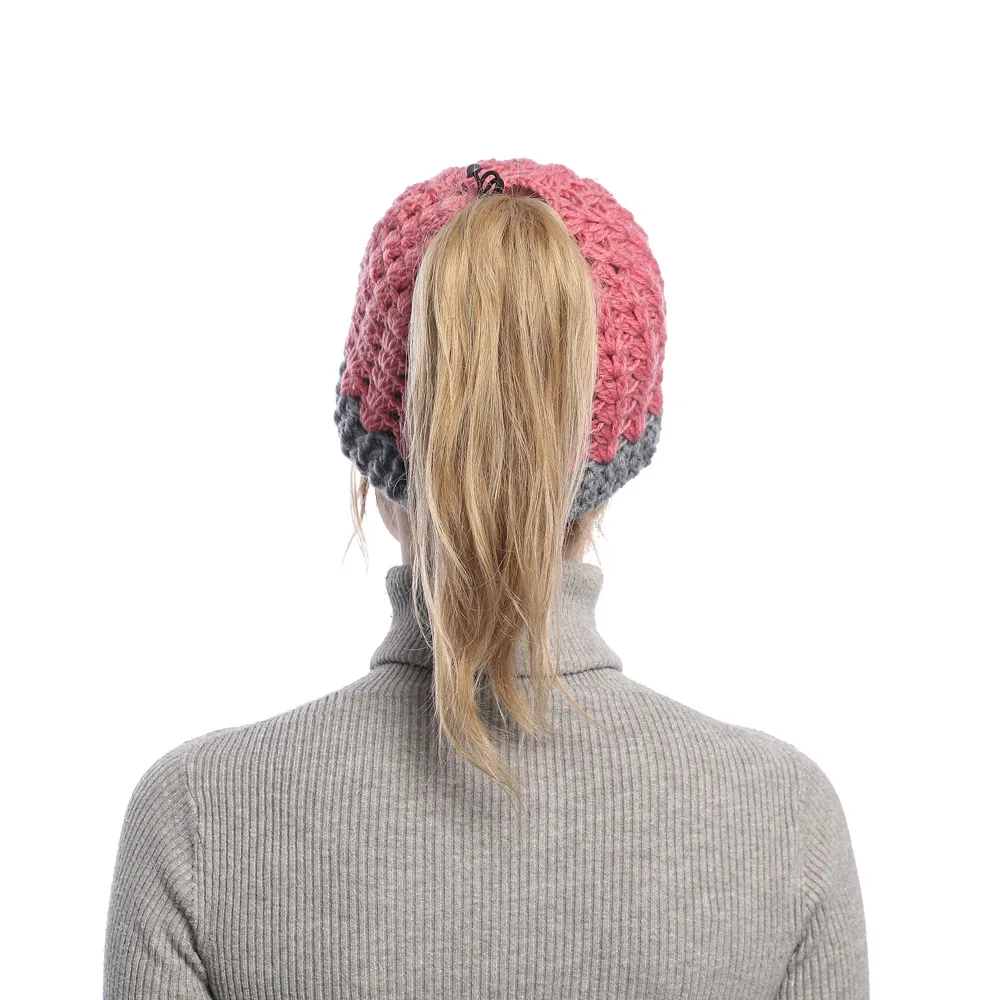 Europe, America, autumn and winter, new, matching, hole, cap, cap, empty top, knitted wool cap, ponytail cap, warm hat