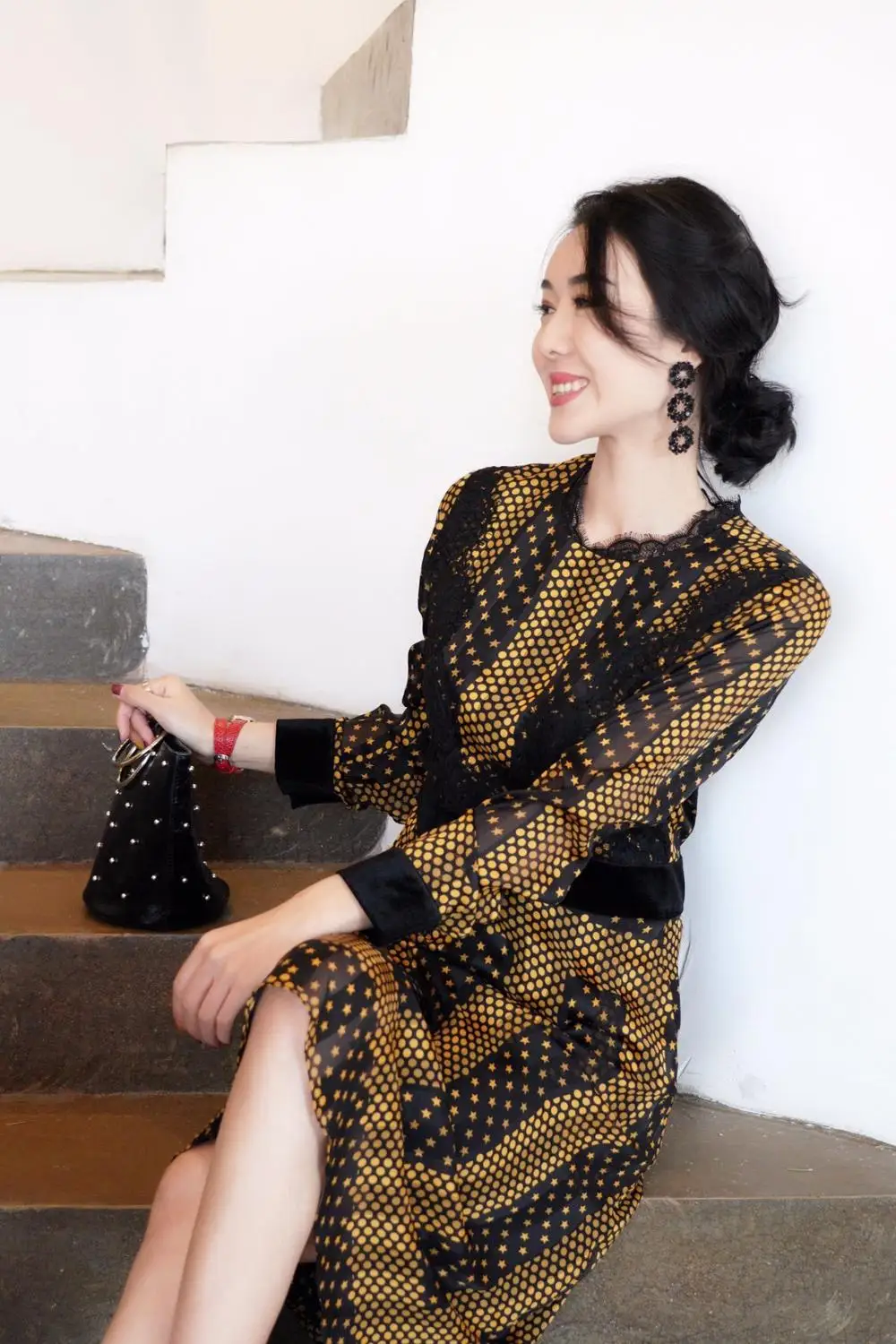 

Women's Spring New Black Asymmetric Turtleneck Knit Dress