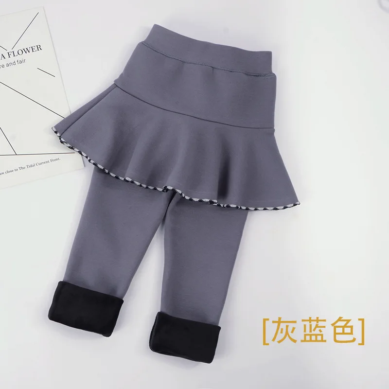 gray blue Winter Children Pants Cotton Skirt-leggins For Kids Thicken Toddler Leggings 2-8years Baby Trousers Skinny Clothing - Цвет: gray blue