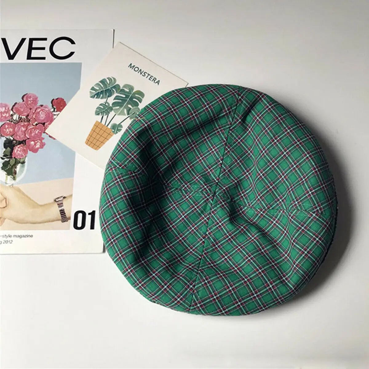 Зеленый Новые модные женские Beanie BERET зимние теплые французские шляпы художника Лыжные шапки клетчатые береты подарки - Цвет: Зеленый