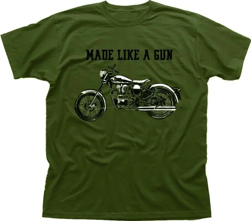 Royal Enfield - Made Like A Gun Logo T-Shirt Retro Motorcycle Olive 01532 Unisex Tees | Мужская одежда