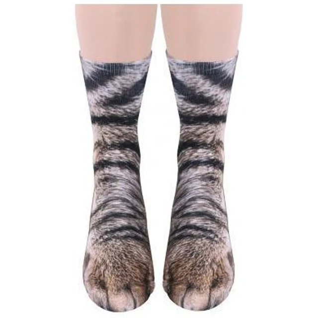 Unisex Adult Child 3D Print Animal Paw Socks Creative Funny Cat Dog Dinosaur Tiger Paw Socks for Boys Girls Casual Cat Gray