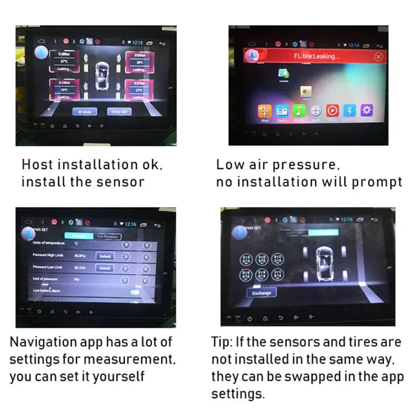 USB Android TPMS монитор давления в шинах/навигационная система контроля давления в шинах/Беспроводная передача 4 внешних датчика