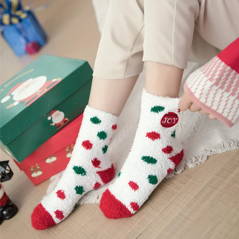 Рождественские носки, подарок, объемные пушистые коралловые бархатные толстые теплые зимние носки для женщин, подарок на год, носки