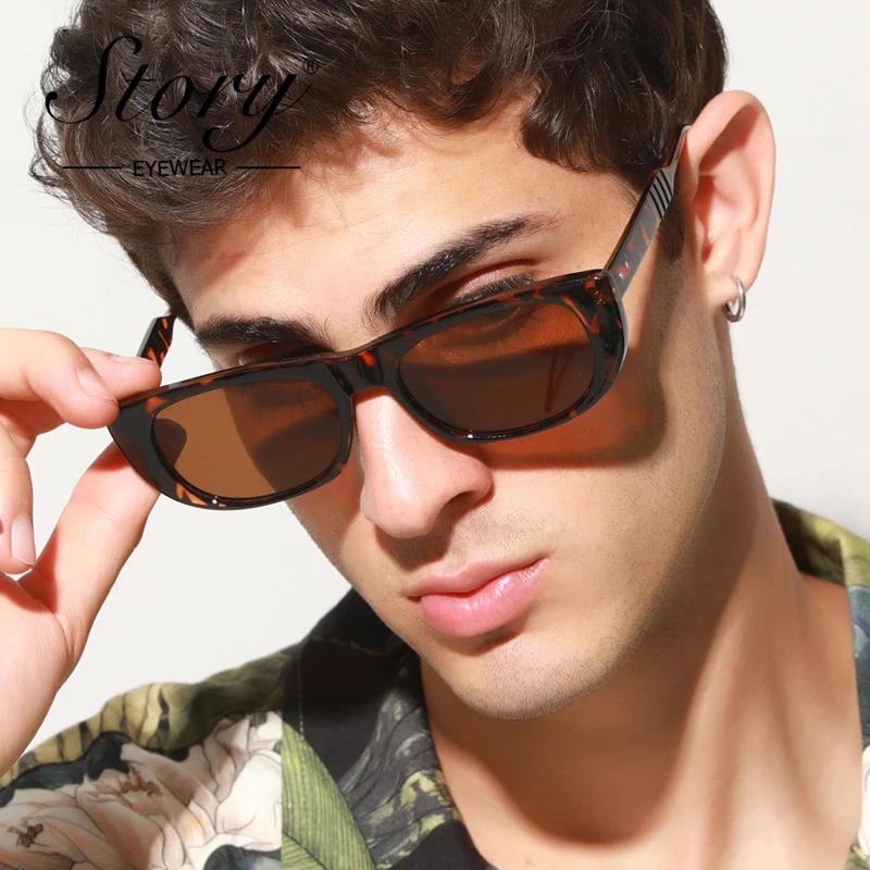 

STORY Fashion Retro Cat Eye Sunglasses Women Men 2020 Brand Design Vintage Leopard Rectangle Clear Lenes Optical Eyewear S3360N