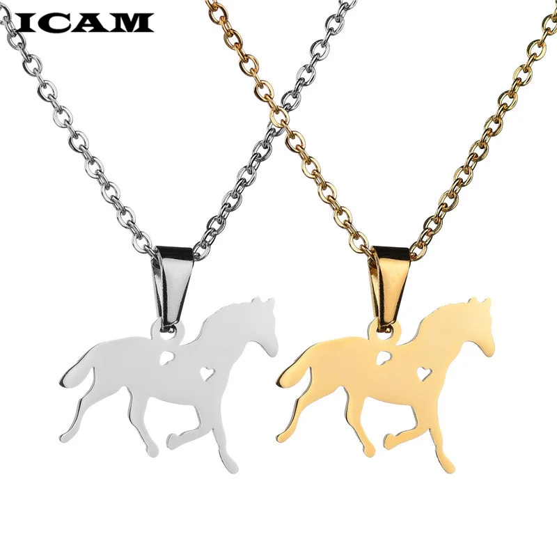 Лидер продаж ожерелье ICAM с подвеской в виде милого сердца лошади из нержавеющей