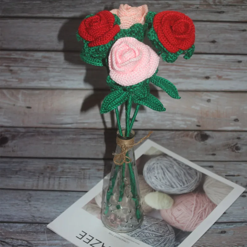 вязание Knitting Artificial Flower Wool Hand-Knitted Rose Valentine's Day Gift For Lovers Creative WeddingRoom Home Decor | Дом и