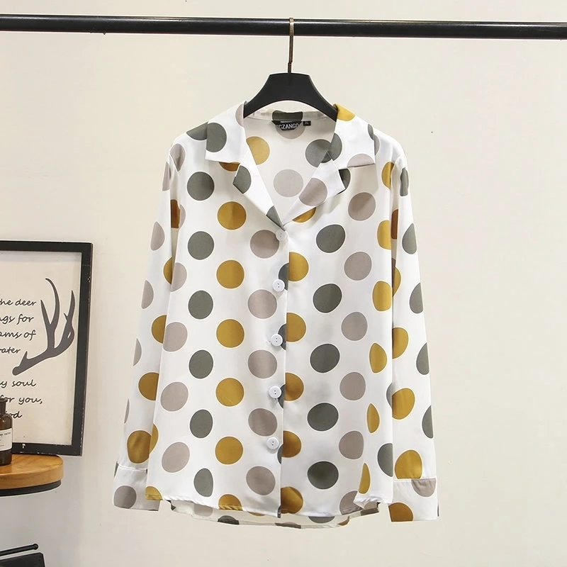 

Plus Size XL-4XL vrouwen Blouse Lange Mouwen Polka Dot Gedrukt Kantoor Slijtage Tops