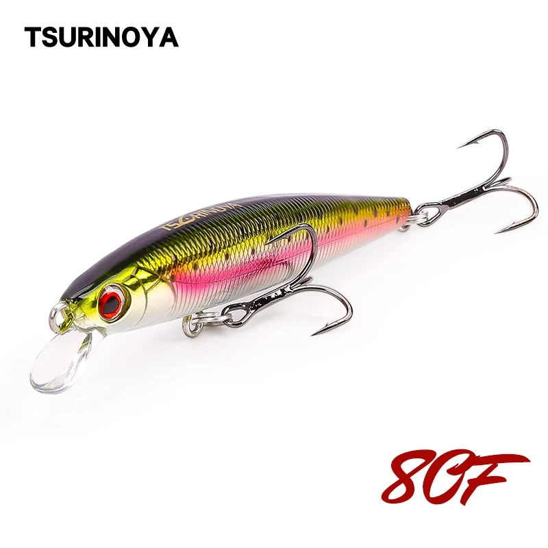 

TSURINOYA DW61 8cm 6g Floating Minnow Hard Bait Top Water ABS Plastic Artificial Fishing Lure 3D Eyes Saltwater Wobblers Minnow