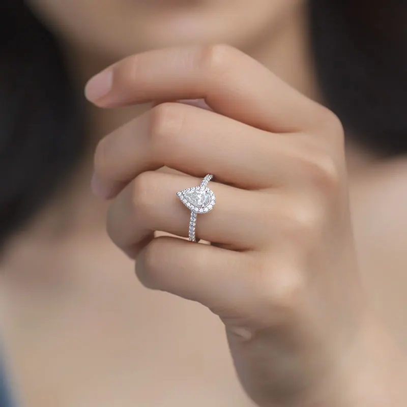 RICA FELIZ 1.0Ct 5*8mm Pear Cut Moissanite Petite Halo Engagement Ring 925 Sterling Silver Moissanite Wedding Ring For Women RicaFeliz • 2022