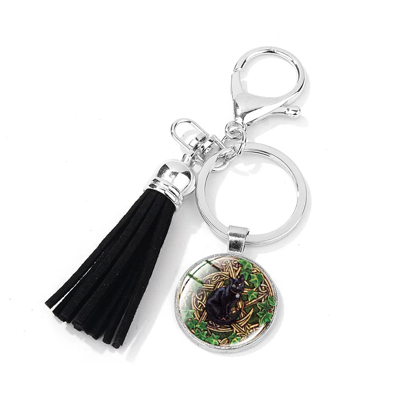 Style 7 SIAN Wicca Черный кот стимпанк кисточкой брелок Wicca n пентаграмма Хэллоуин котенок шаблон стекло драгоценный камень брелки для женщин сумка безделушки - Цвет: Style 7