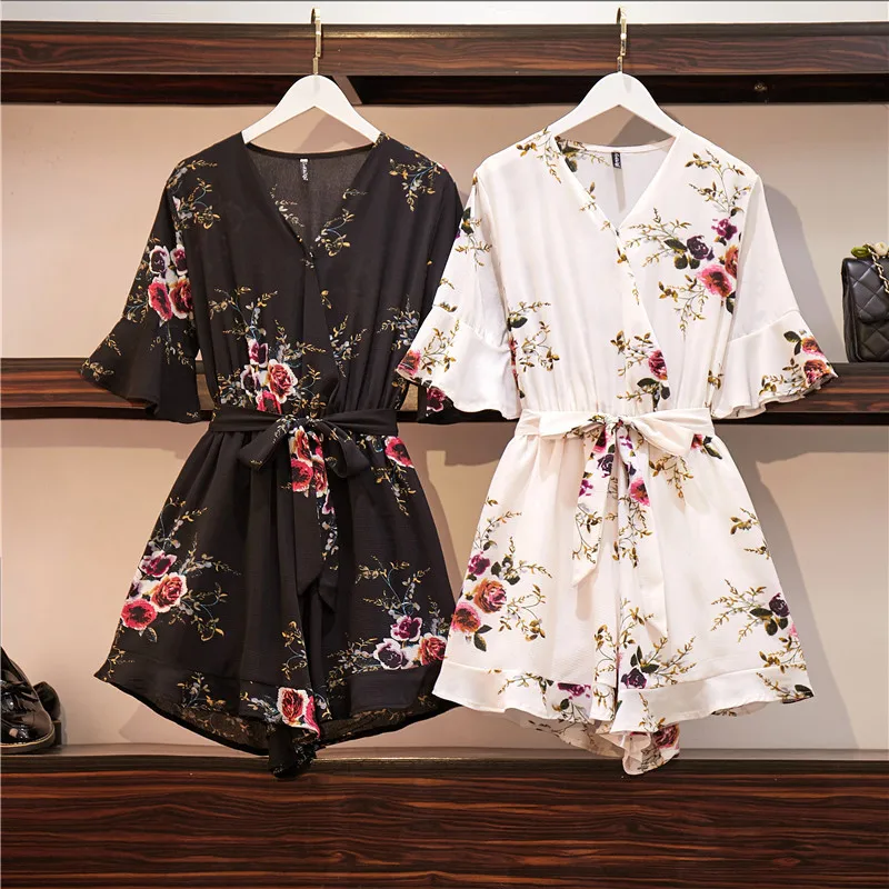 

Large Size Dress Spring And Summer-Kuotaitai Western Style Nobility Slimming V-neck Bell Sleeve Stomach Slimming Short Onesie