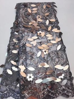 

Silver African Lace Fabric High Quality 3d French Lace Fabric With Beads Sequin Embroidery Tulle Lace Fabric For Wedding ZX30791