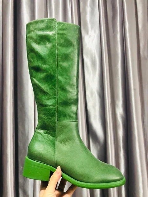 green QueePace/Новинка года; высококачественные сапоги до колена; 6 цветов; женские сапоги из натуральной кожи на молнии; женские сапоги для верховой езды - Цвет: green
