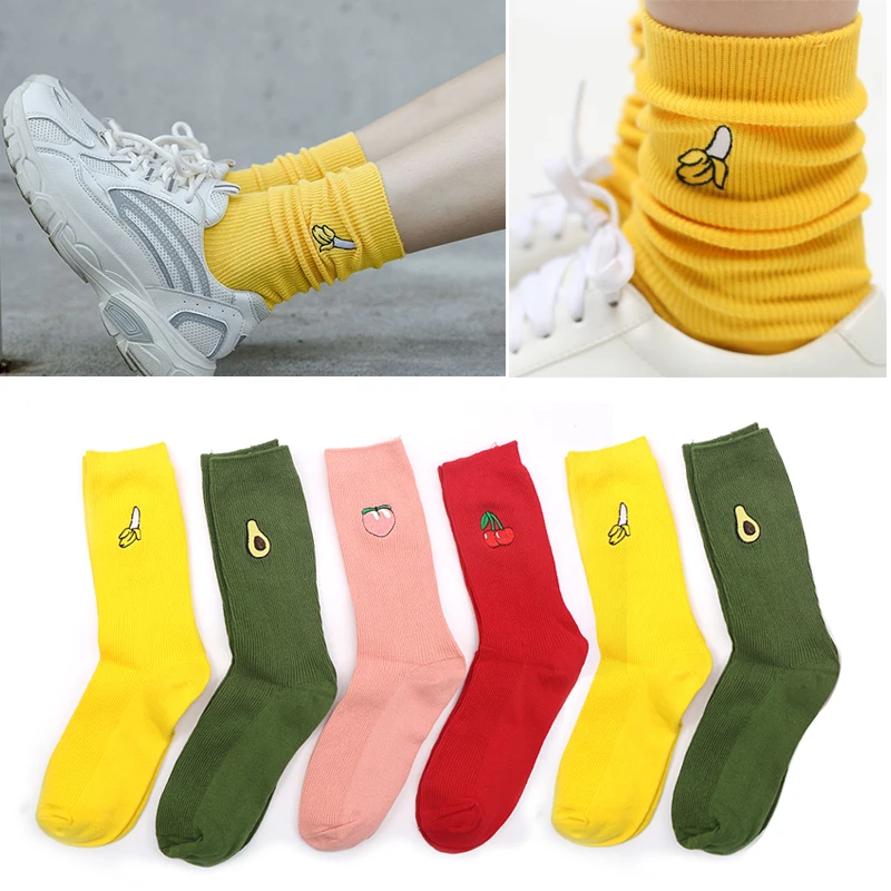 

Funny Socks Cotton Cute Fruit Print Women's Socks Meias Retro Embroidery Long Colorful Socks Women Girls Multicolor Female Sock