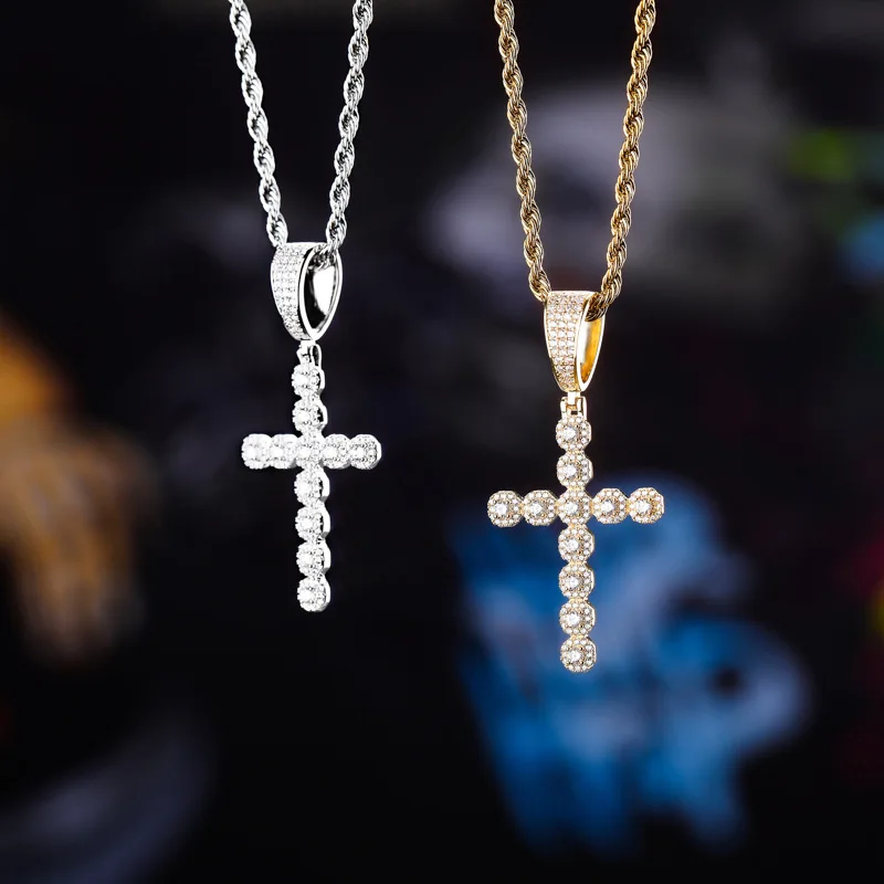 Хип хоп микро проложить кубический зякония Bling льдом крест подвески ожерелье Золотое серебро AAA ожерелья из кубического диоксида циркония мужские и женские модные ювелирные изделия