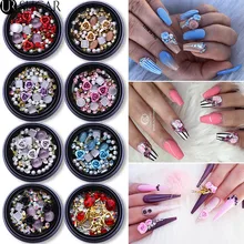 3D Стразы для ногтей с золотыми металлическими заклепками, украшения для ногтей, смешанные плоские кончики для ногтей, сделай сам, маникюрные украшения для ногтей