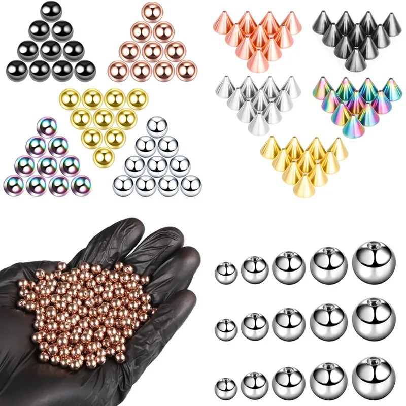 10PCS Stainless Steel Screw Replacement Piercing Ball Lot 1l4G Labret Eyebrow Piercing Ball Bulk DIY Piercing Jewelry Making Set 16g implant grade titanium astm f136 internal thread helix tongue tragus piercing moon lightning labret ear stud body jewelry