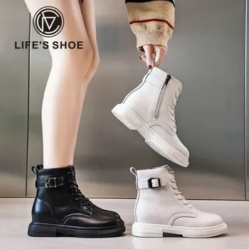 

2020 New Women Real Leather Ankle Boots Thick Bottom Zipper Shoes Woman Winter Warm Shoes Fashion Cool footwear Size 5-7.5