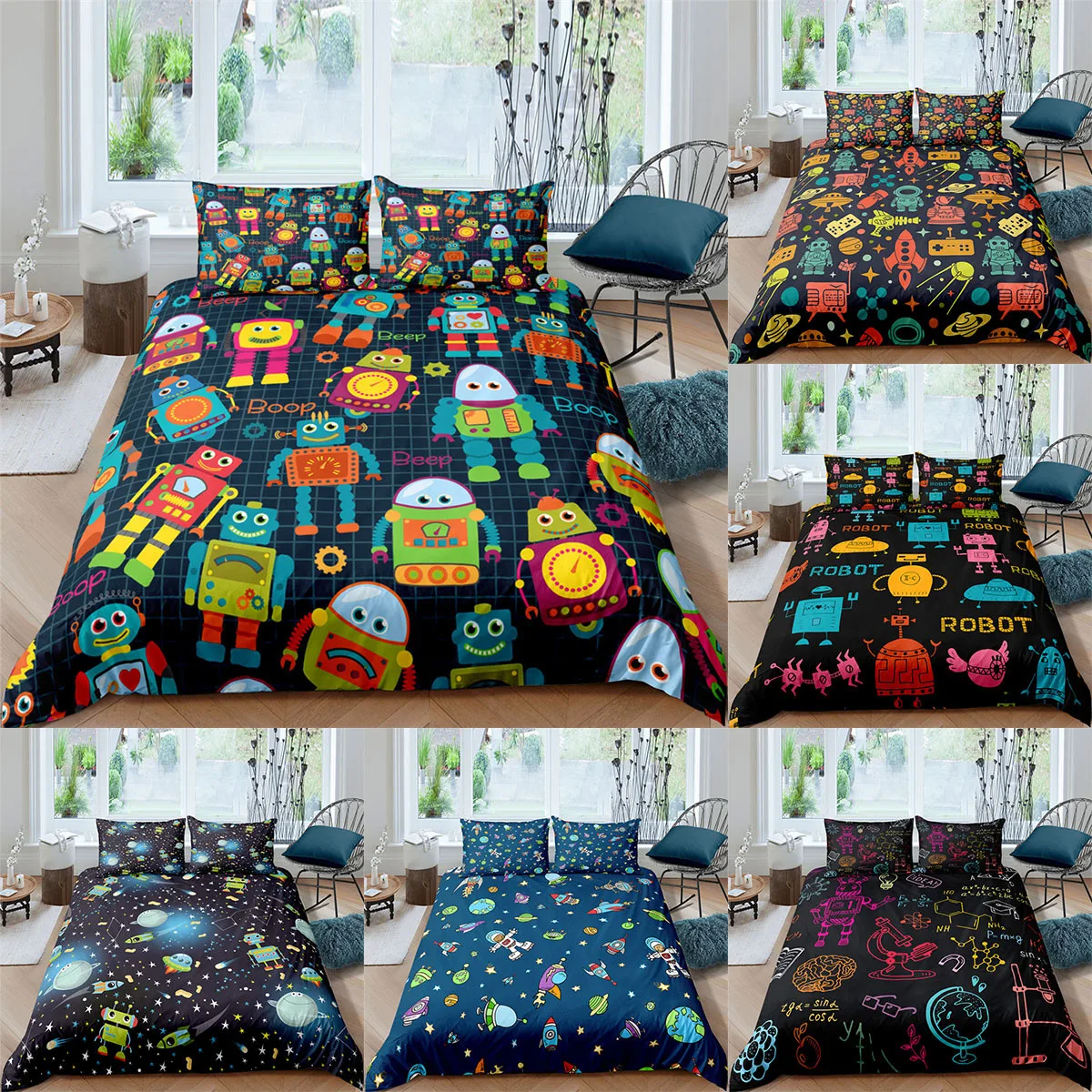 Cartoon Robot Duvet Cover&ampPillowcase 3D Printed Bedding Set 2/3 Pcs Double Full Queen King Size Quilt Cover Home Textiles | Дом и сад